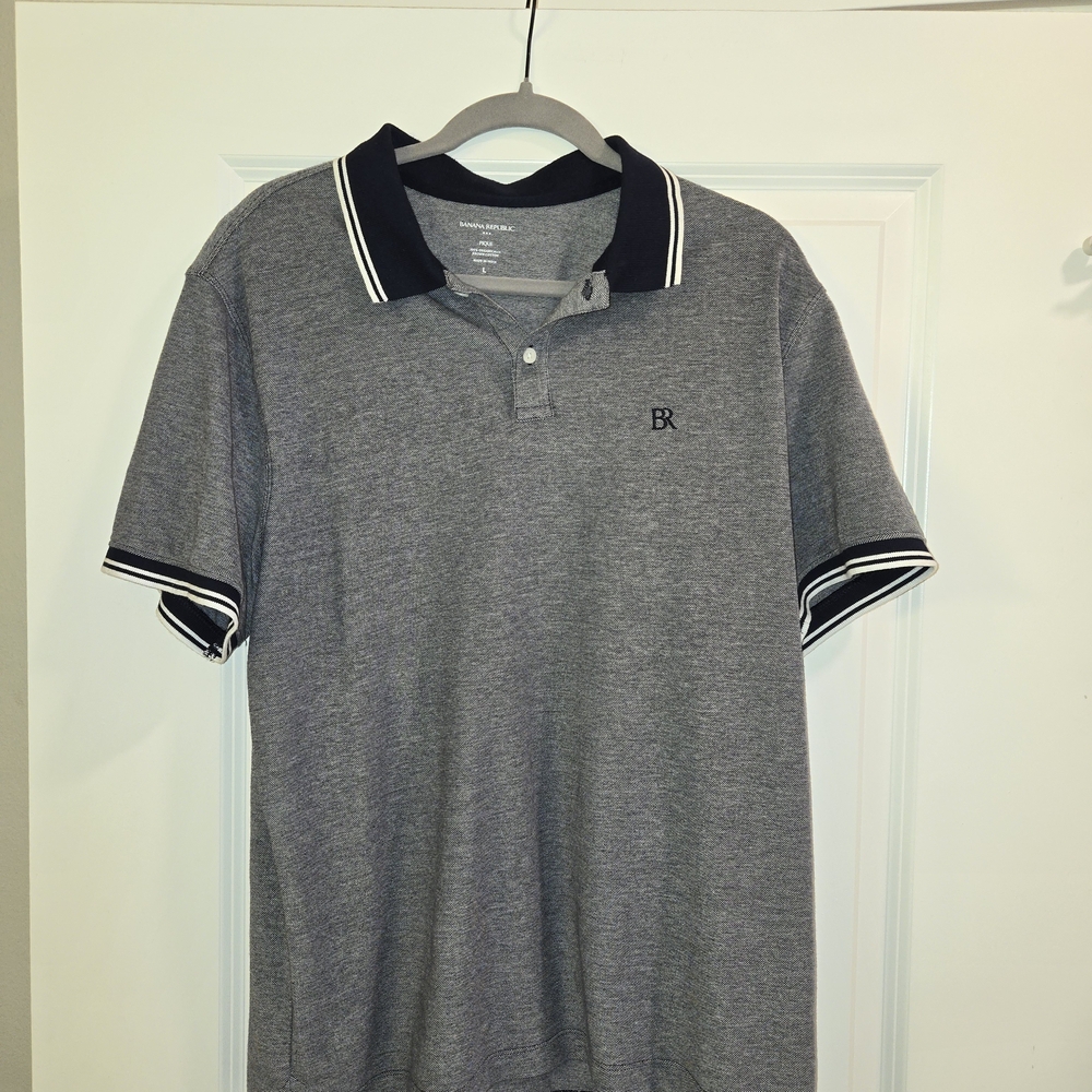 Banana Republic Pique Polo Size Large Grey Navy